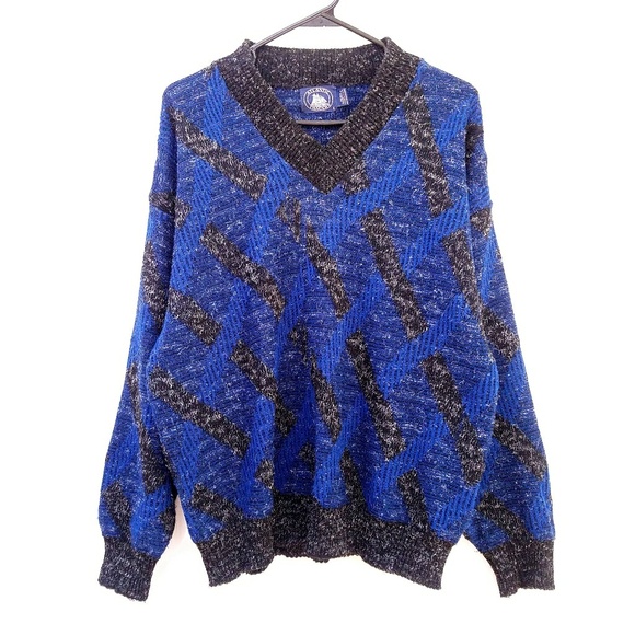 Vintage Blue and Black Women's Sweater - Picture 1 of 5
